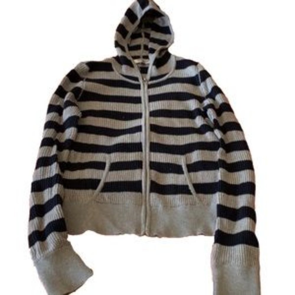 Vince Waffle Zip Striped Hoodie Sweatshirt NWOT
